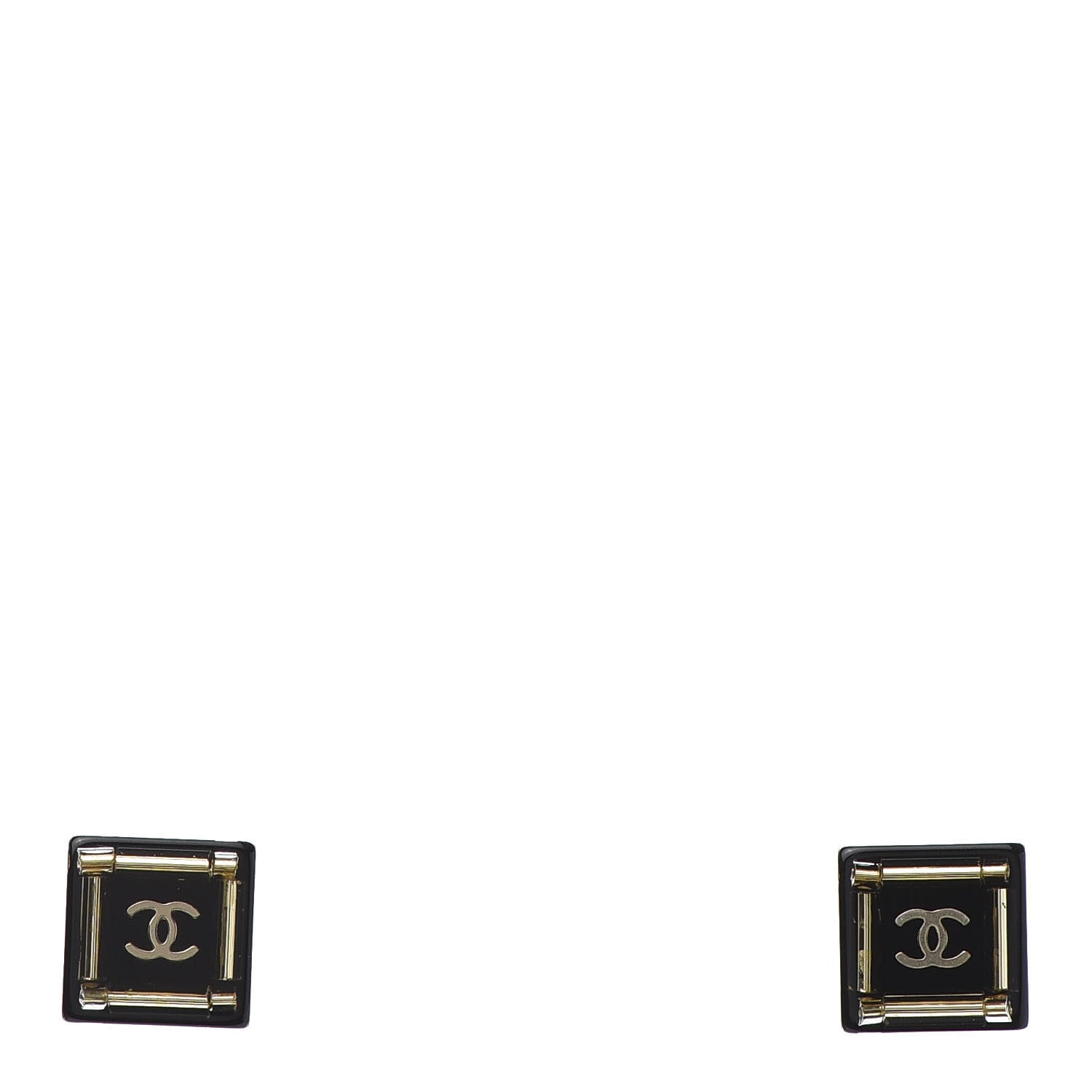 Chanel Resin Square CC Earrings Black Gold 1 of 5