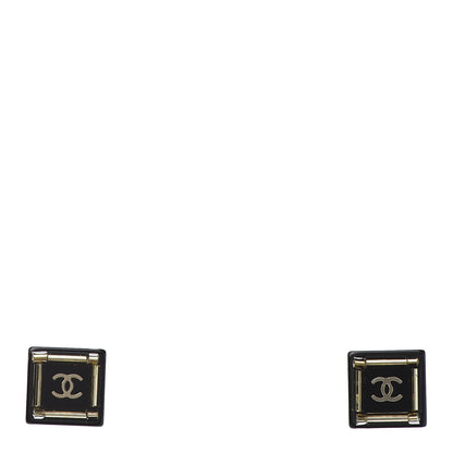 Chanel Resin Square CC Earrings Black Gold 1 of 5