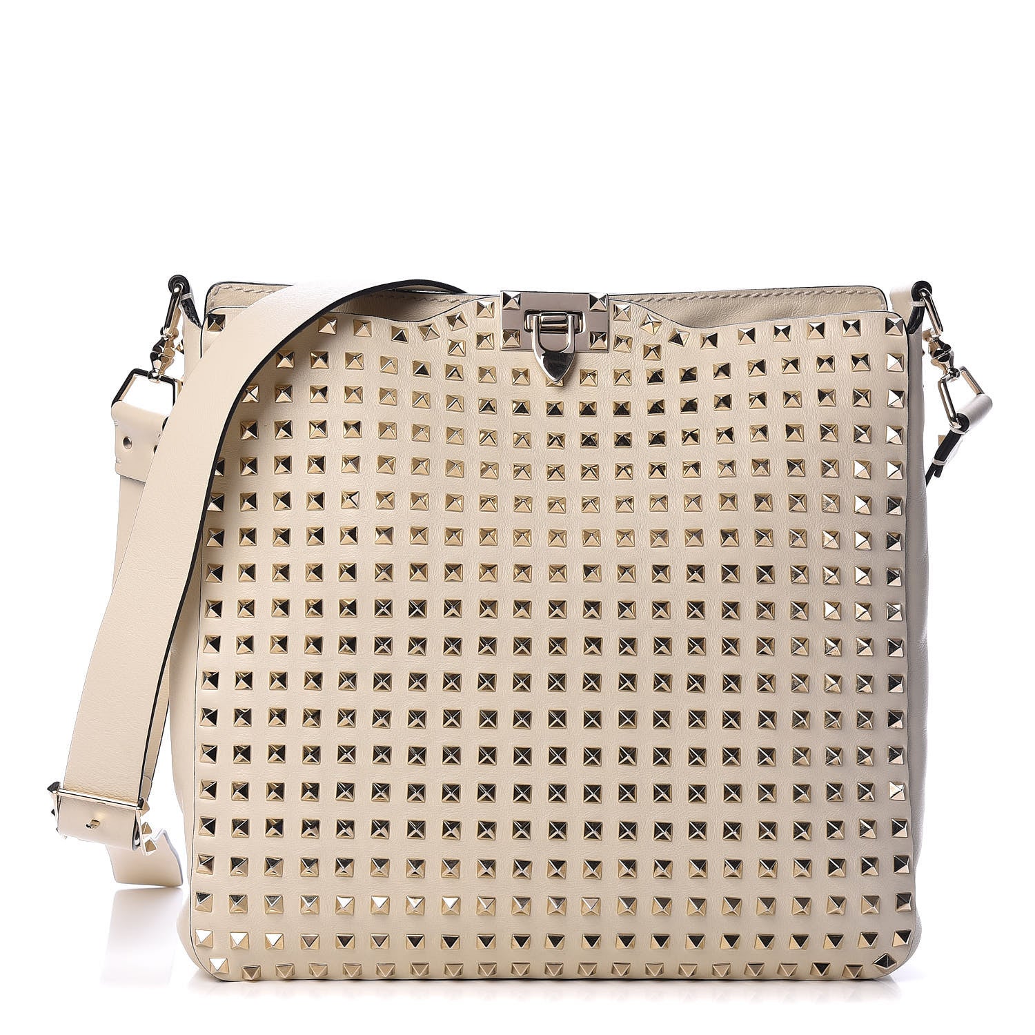 Valentino Garavani Vitello Large Rockstud All Over Flip-Lock Messenger Bag Light Ivory 1 of 12