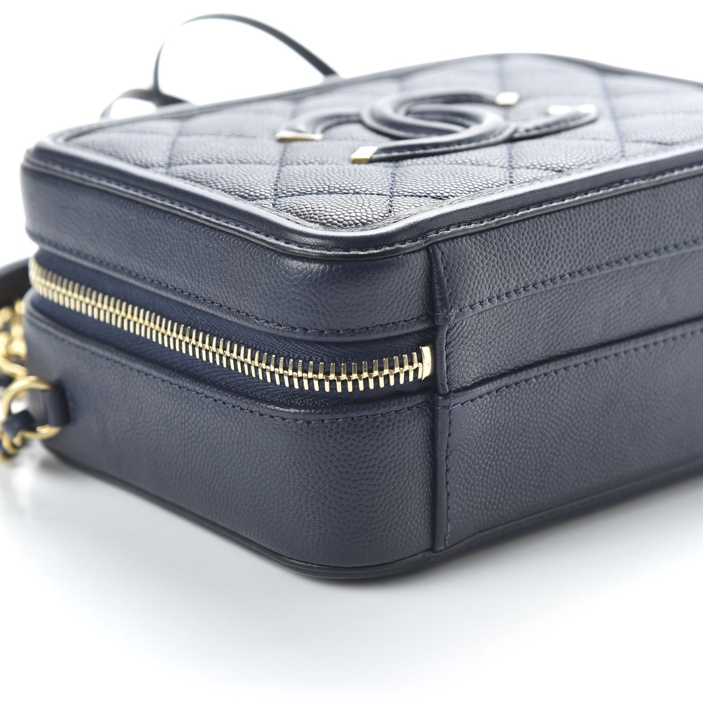 Caviar Quilted Small CC Filigree Vanity Case Navy
