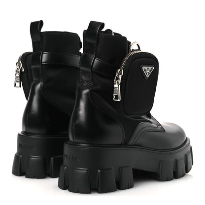 Prada Spazzolato Rois Nylon Metal Triangle Logo Monolith Pouch Pocket 55mm Boots 38 Black 5 of 12