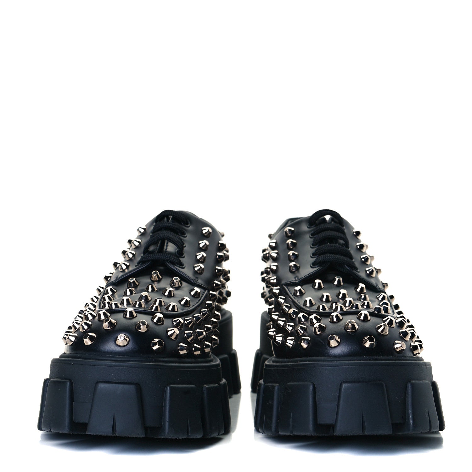 Prada Spazzolato Rois Studded Lace Up Monolith 55mm Derby Loafers 39 Black 3 of 9