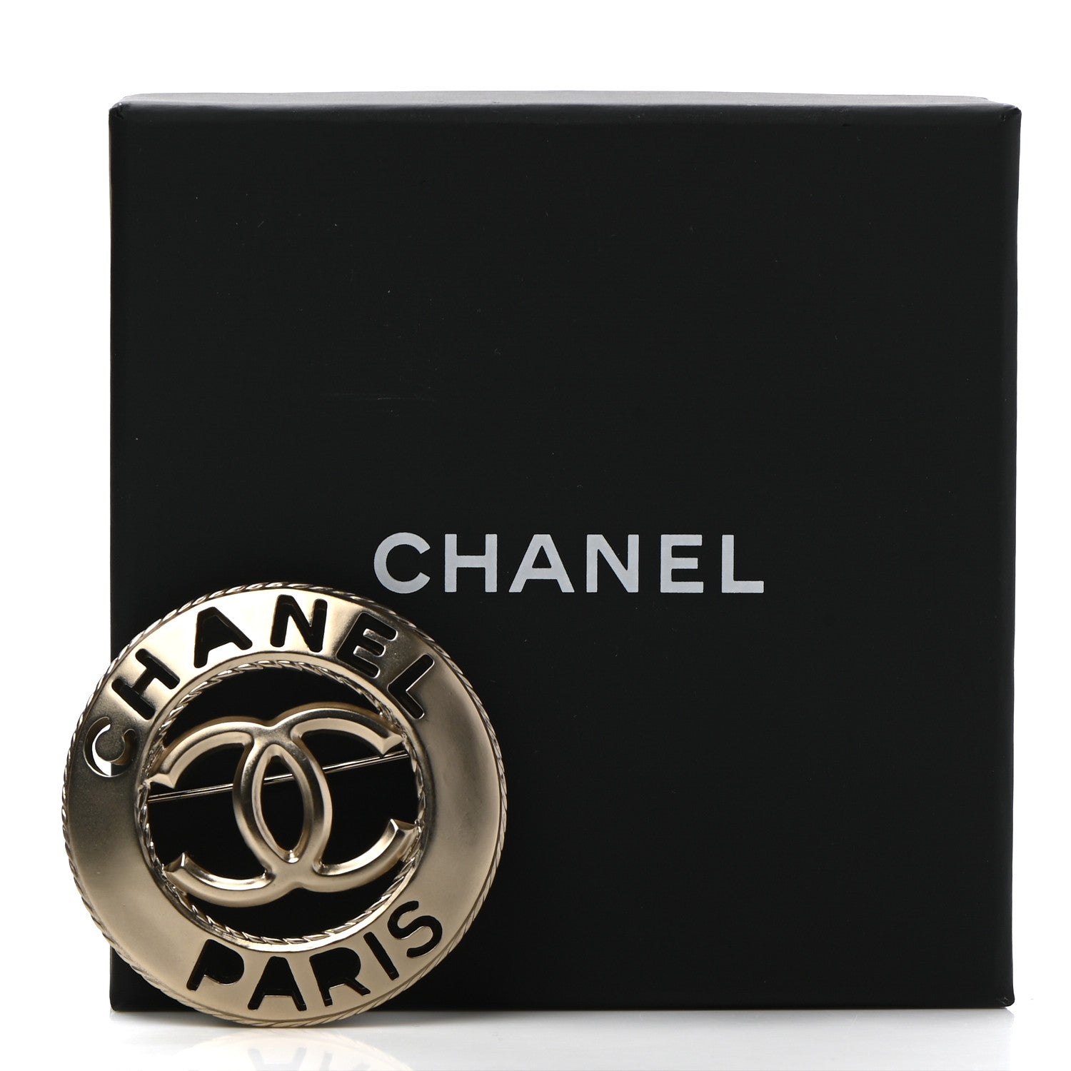 Chanel Metal CC Paris Brooch Light Gold 6 of 6