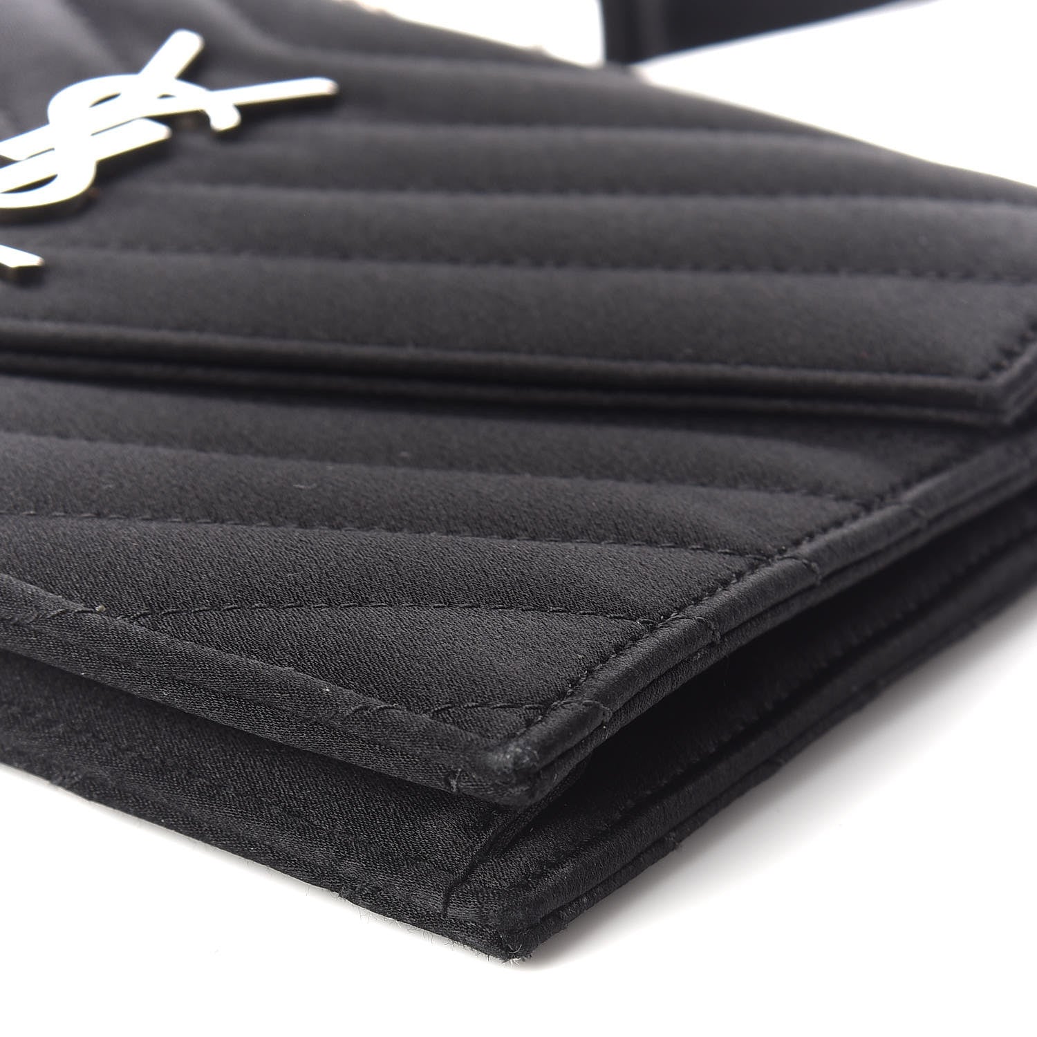 Saint Laurent Satin Chevron Monogram Envelope Chain Wallet Black 9 of 9