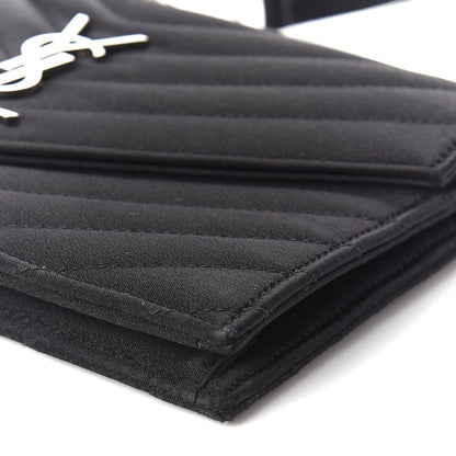 Saint Laurent Satin Chevron Monogram Envelope Chain Wallet Black 9 of 9