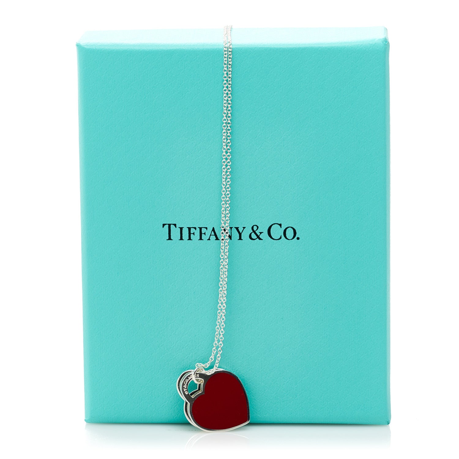 Tiffany Sterling Silver Enamel Return to Tiffany Double Heart Tag Pendant Necklace Red 6 of 6