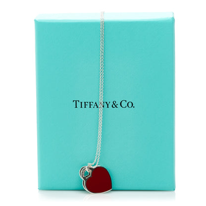 Tiffany Sterling Silver Enamel Return to Tiffany Double Heart Tag Pendant Necklace Red 6 of 6