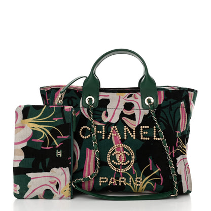 Chanel Velvet Calfskin Beaded Small Deauville Tote Pink Green Black 3 of 13