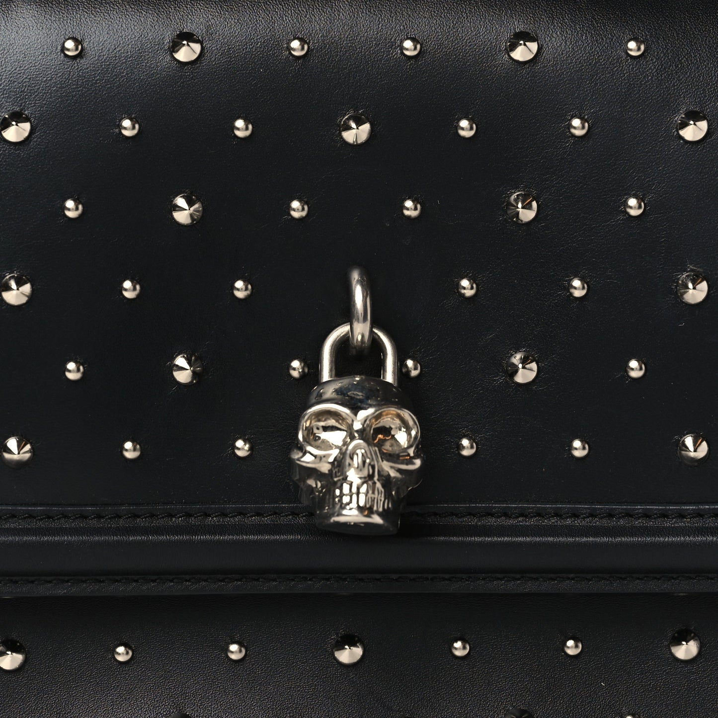 Calfskin Studded Small Padlock Crossbody Bag Black