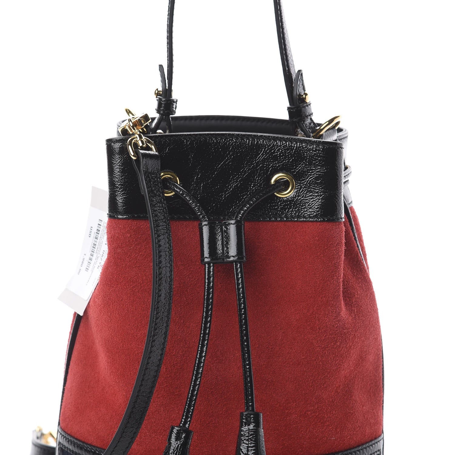 Gucci Suede Patent Web Small Ophidia Bucket Bag Hibiscus Red Black 8 of 8