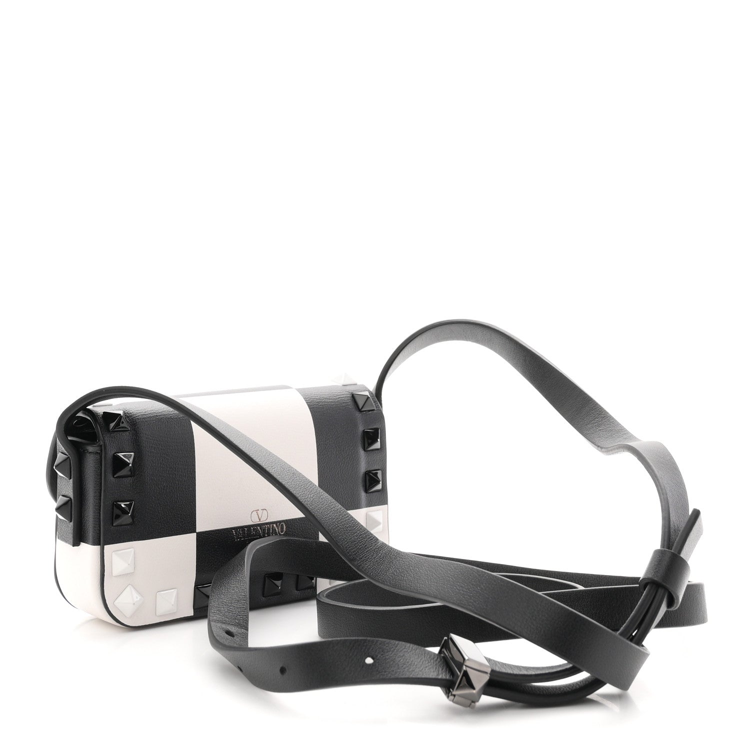 Valentino Garavani Vitello Chess Mini Rockstud Flip Lock Crossbody Bag Black White 3 of 10