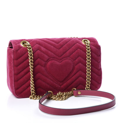 Gucci Velvet Matelasse Small GG Marmont Shoulder Bag Light Raspberry Rose 2 of 9