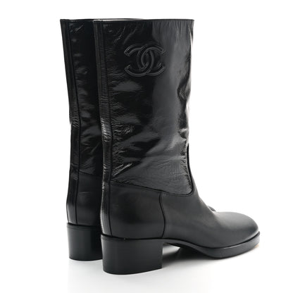 Chanel Shiny Calfskin Short CC Boots 37 Black 4 of 9