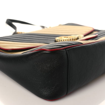 Gucci Azalea Calfskin Matelasse Diagonal Patchwork Large Torchon GG Marmont Shoulder Bag Black Beige Romantic Cerise 7 of 8