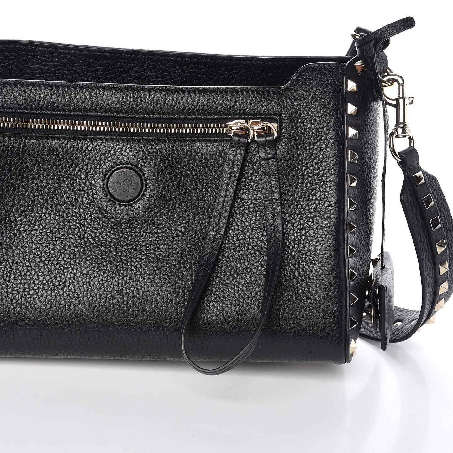 Pebbled Calfskin Rockstud Top Handle Shoulder Bag Black