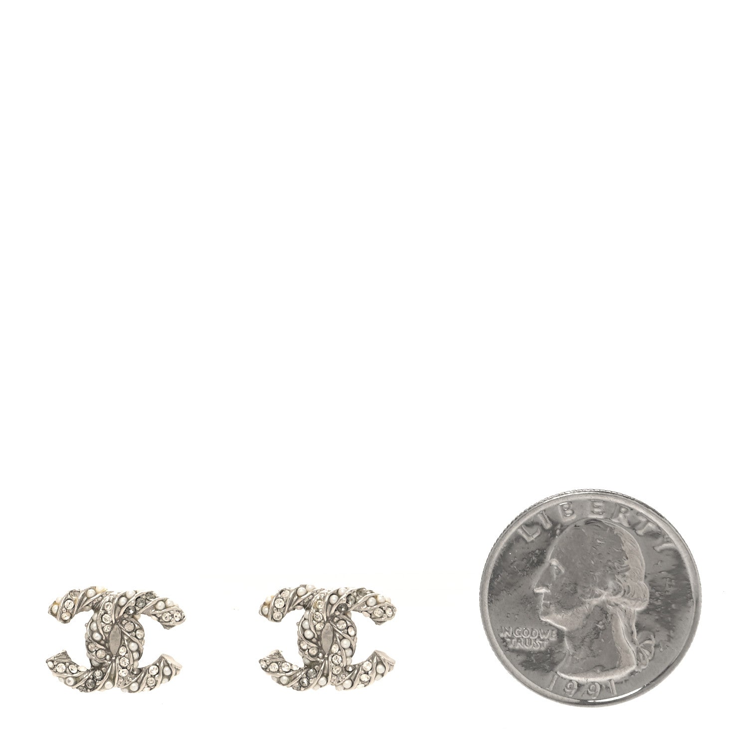 Chanel Crystal Twisted CC Earrings Silver 2 of 5