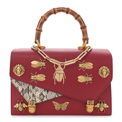 Gucci Calfskin Snakeskin Studded Small Ottilia Top Handle Bag Hibiscus Red 1 of 13