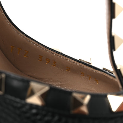 Valentino Garavani Pebbled Calfskin Rockstud Ankle Strap 100mm Pumps 37.5 Black 10 of 12