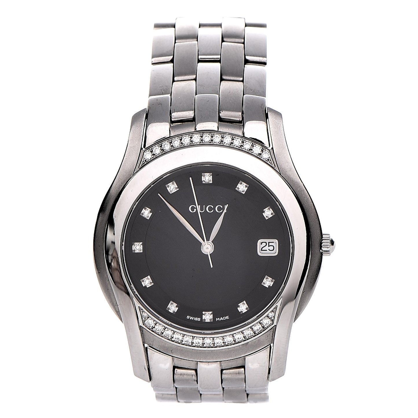Stainless Steel Diamond Bezel 35mm 5500M Quartz Watch Black