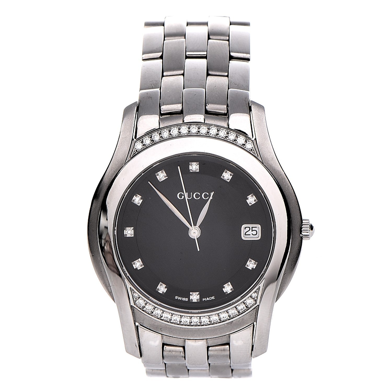 Gucci Stainless Steel Diamond Bezel 35mm 5500M Quartz Watch Black 1 of 8
