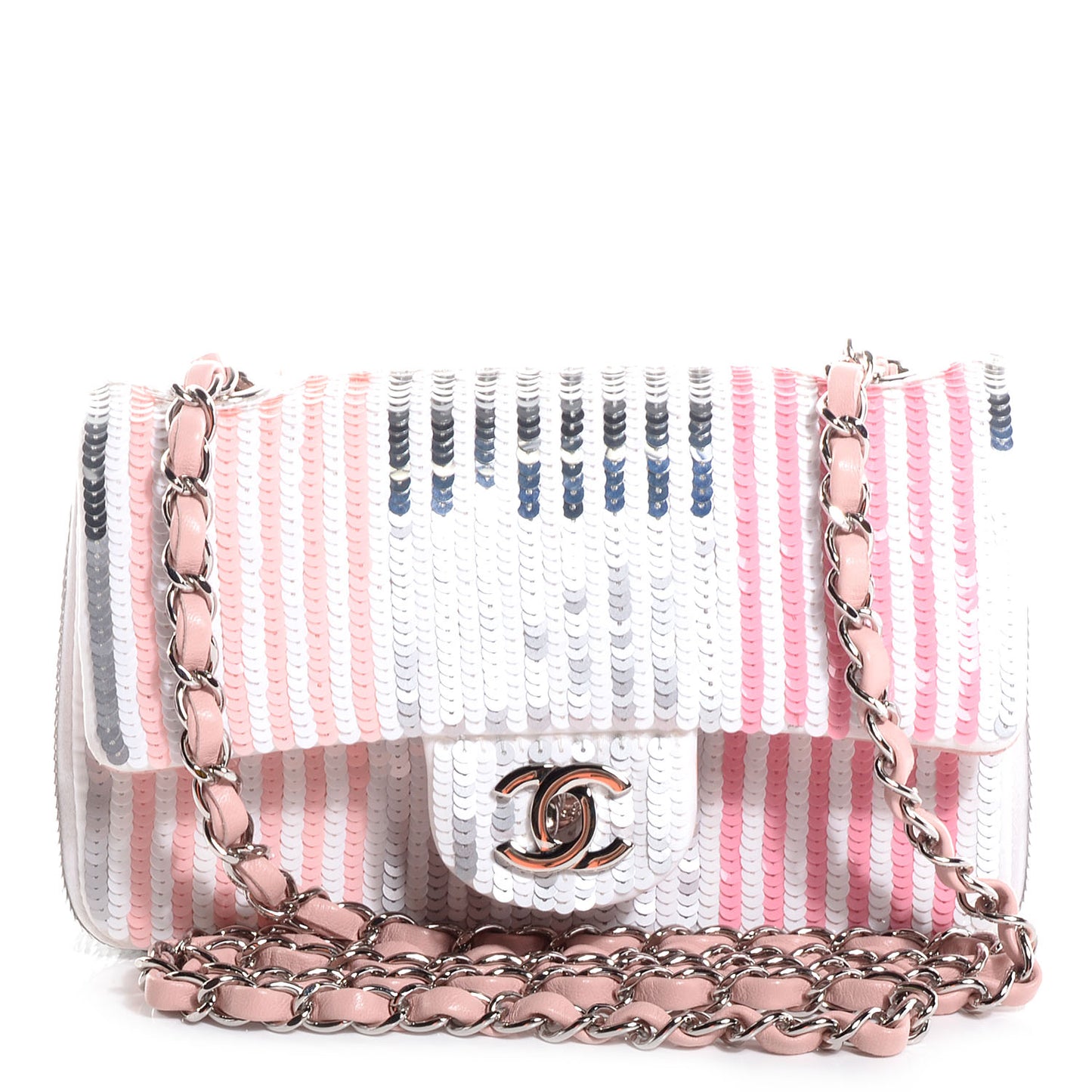 Sequin Striped Mini Flap Pink White
