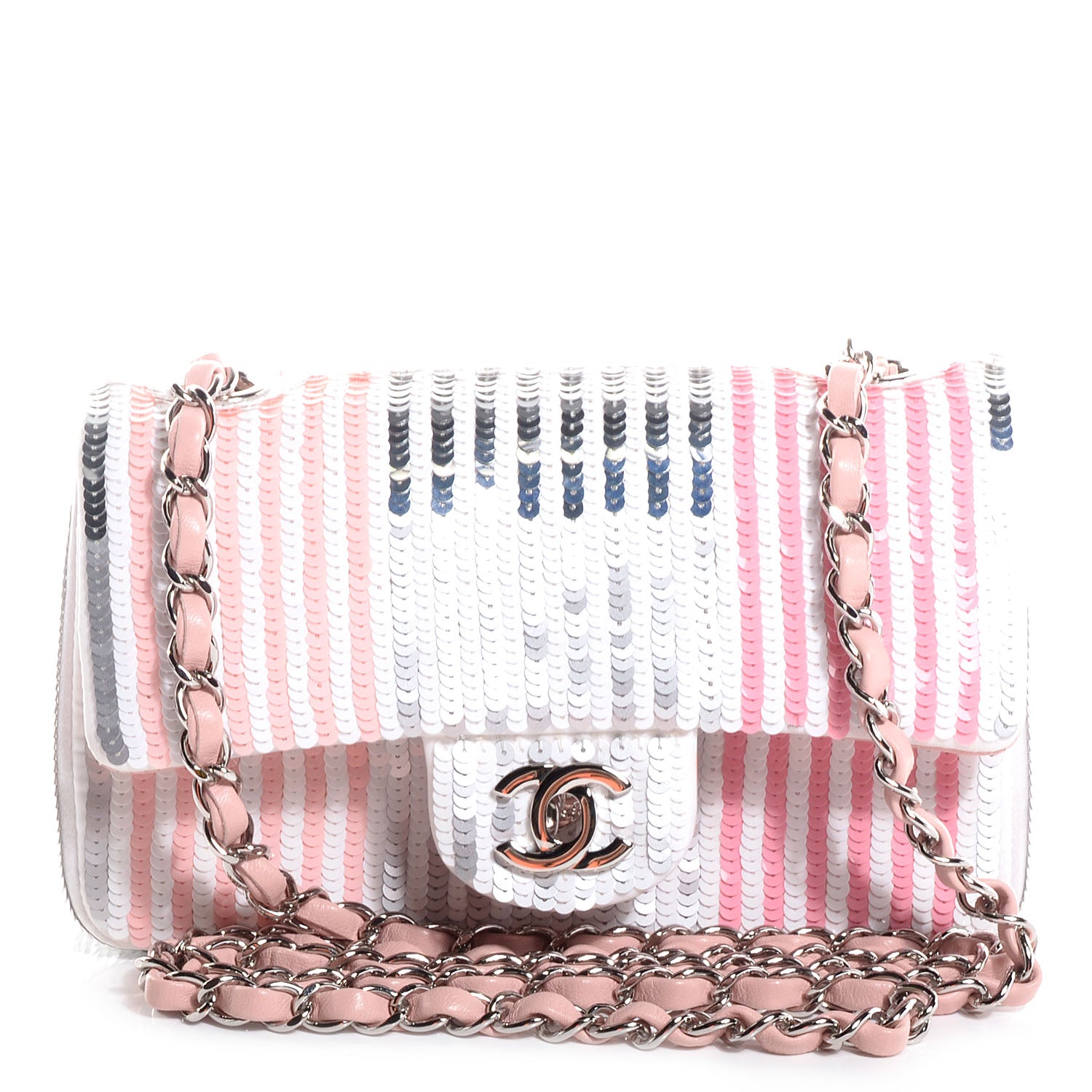 Chanel Sequin Striped Mini Flap Pink White 1 of 8