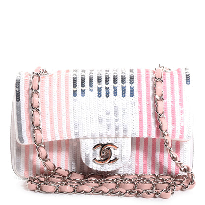 Chanel Sequin Striped Mini Flap Pink White 1 of 8