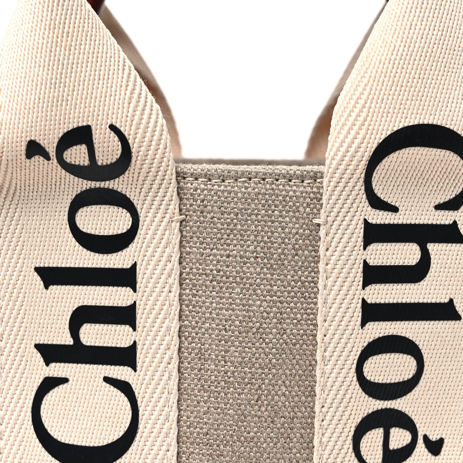 Chloe Cotton Calfskin Small Woody Ribbon Tote With Strap White Brown 8 of 10