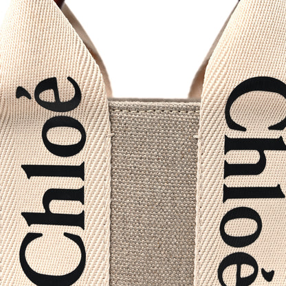 Chloe Cotton Calfskin Small Woody Ribbon Tote With Strap White Brown 8 of 10