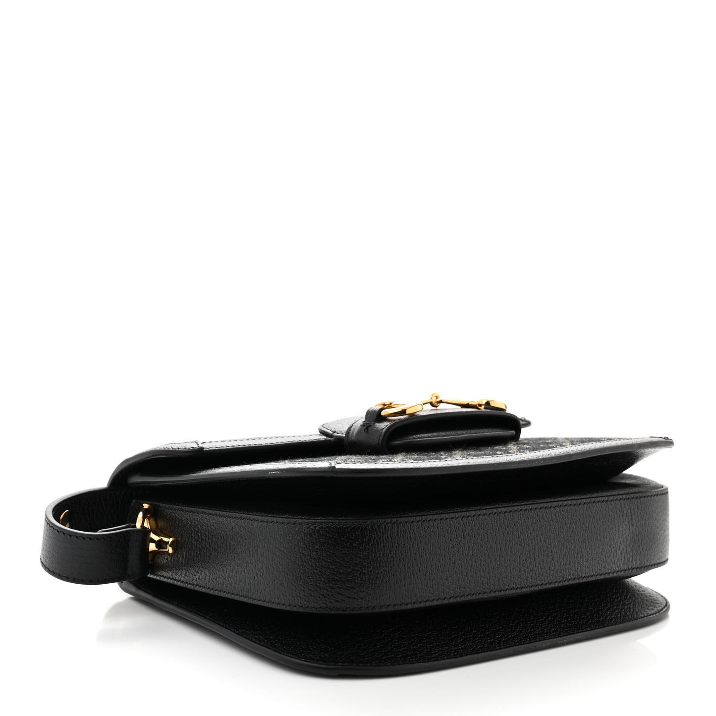 Jacquard Black Denim GG Monogram Textured Dollar Calfskin Horsebit 1955 Shoulder Bag Black Ivory