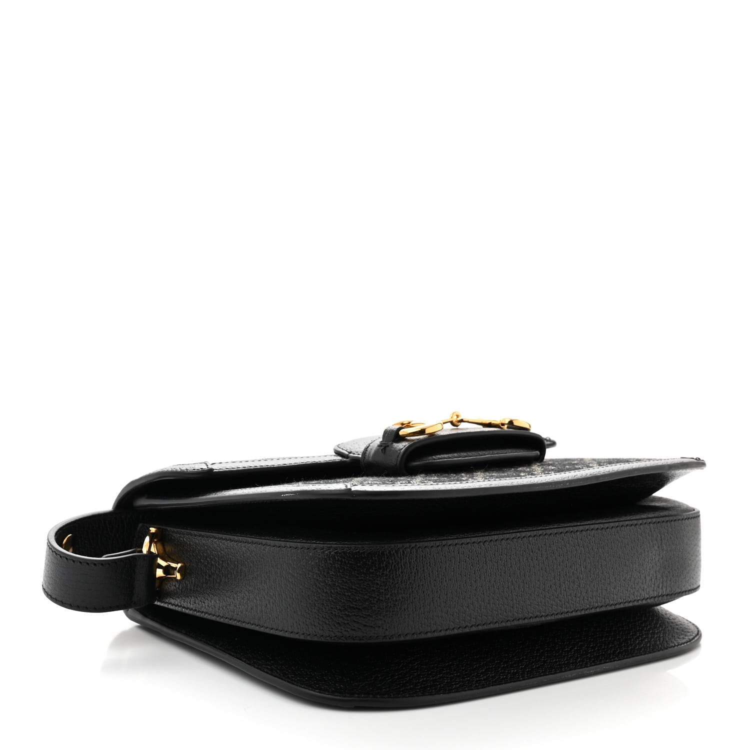 Gucci Jacquard Black Denim GG Monogram Textured Dollar Calfskin Horsebit 1955 Shoulder Bag Black Ivory 4 of 11
