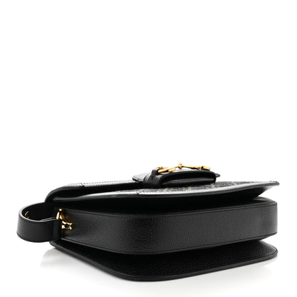Gucci Jacquard Black Denim GG Monogram Textured Dollar Calfskin Horsebit 1955 Shoulder Bag Black Ivory 4 of 11