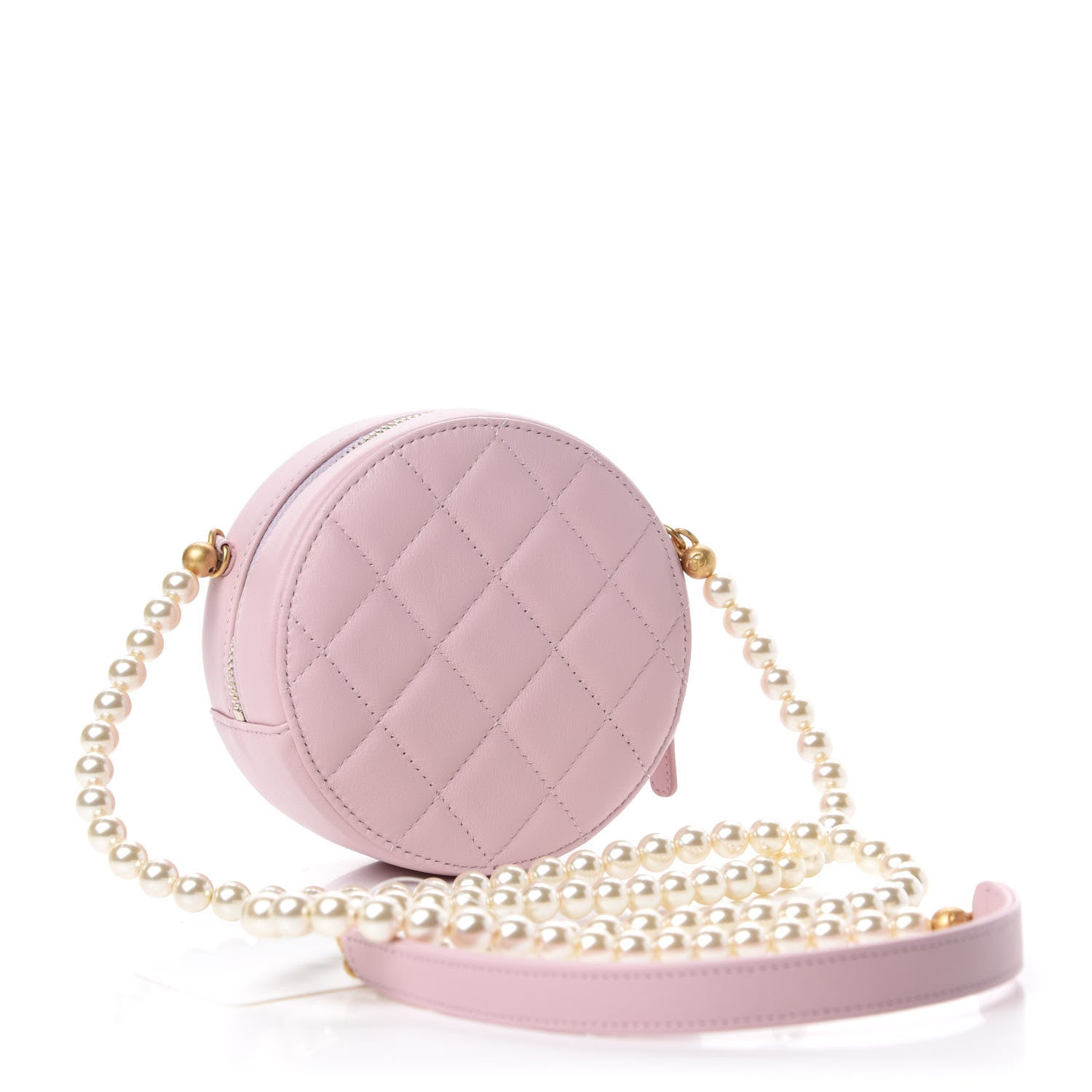 Chanel Calfskin Quilted Pearl Round Clutch With Chain Light Pink 3 of 11