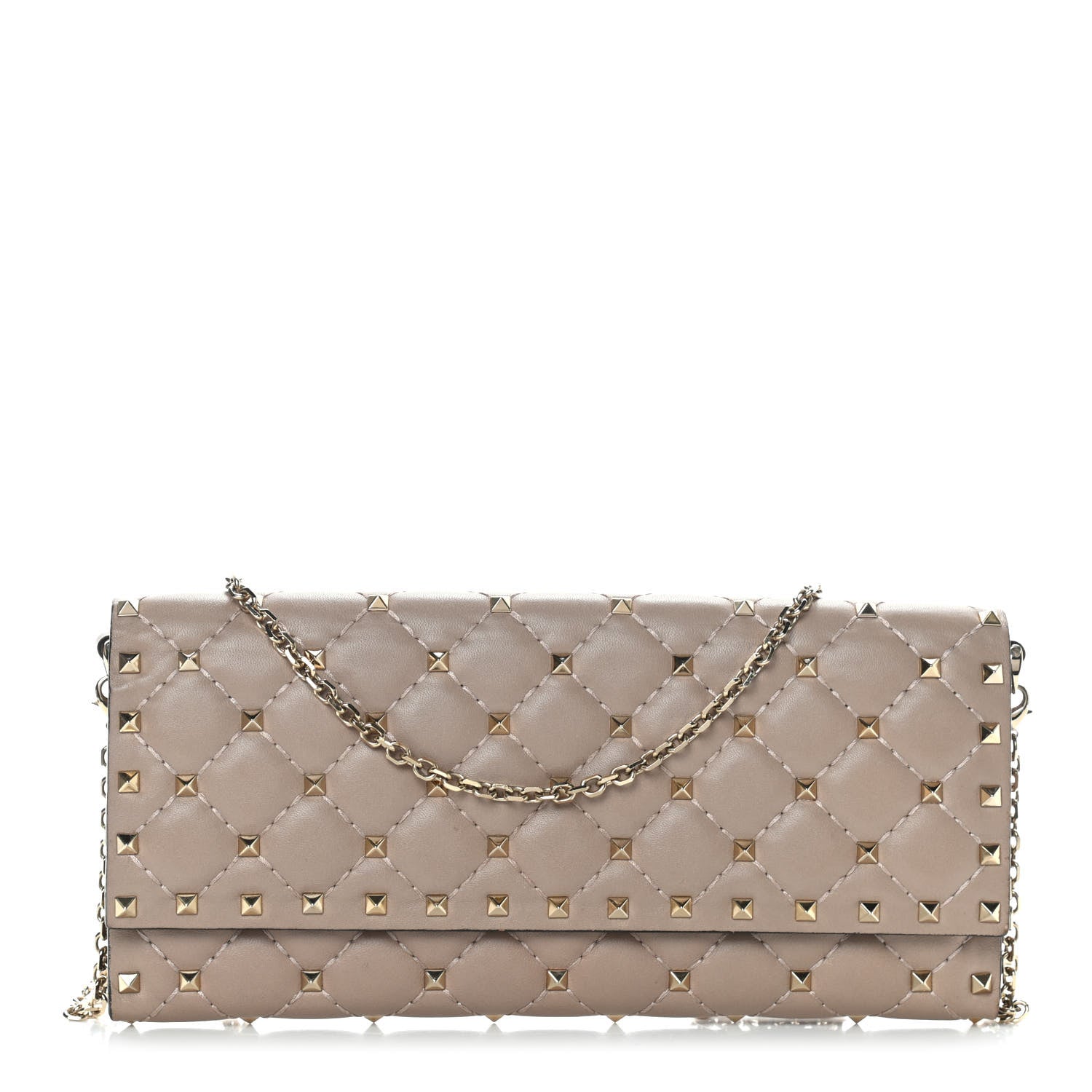 Valentino Garavani Nappa Rockstud Spike Flap Wallet on Chain Poudre 1 of 10