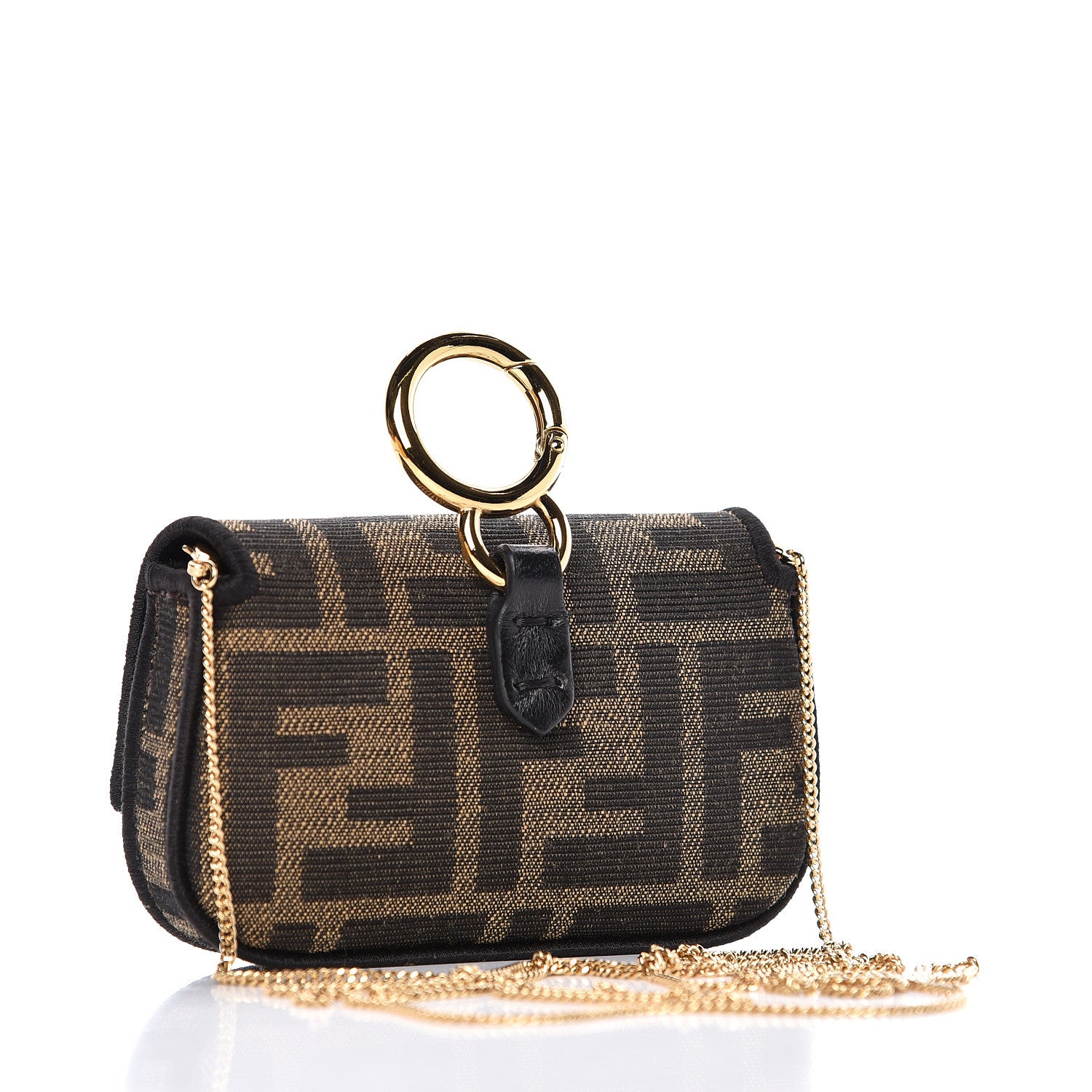 Fendi Fabric Jacquard FF 1974 Nano Baguette Charm Tobacco Moro Black 4 of 9