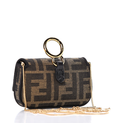 Fendi Fabric Jacquard FF 1974 Nano Baguette Charm Tobacco Moro Black 4 of 9