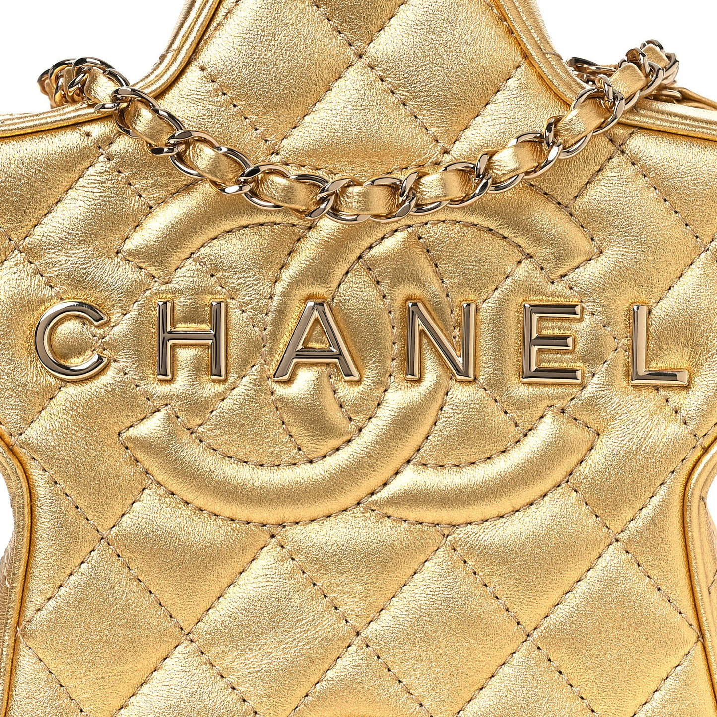 Metallic Lambskin Quilted Walk Of Fame Star Bag Gold