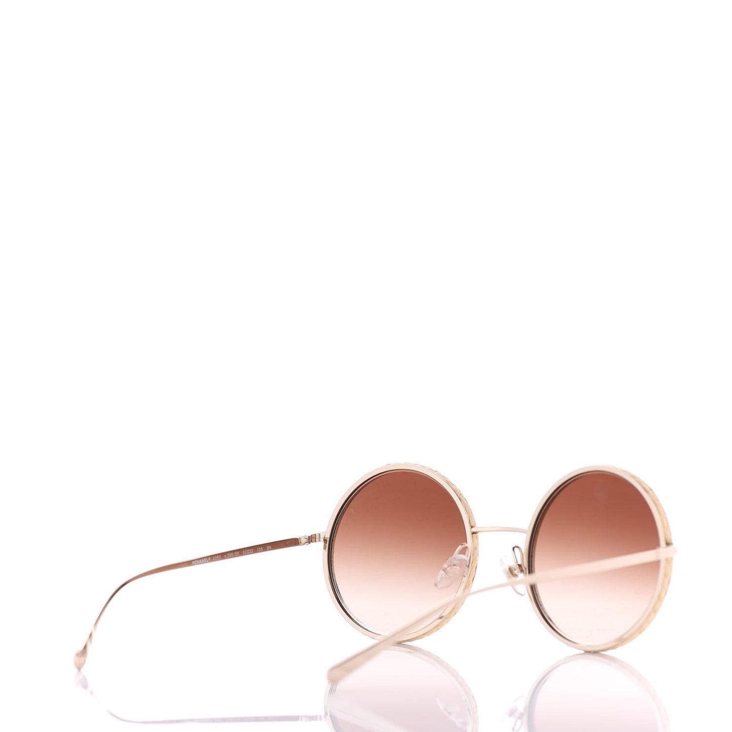 Metal Raffia Braided Round Sunglasses 4250 Gold
