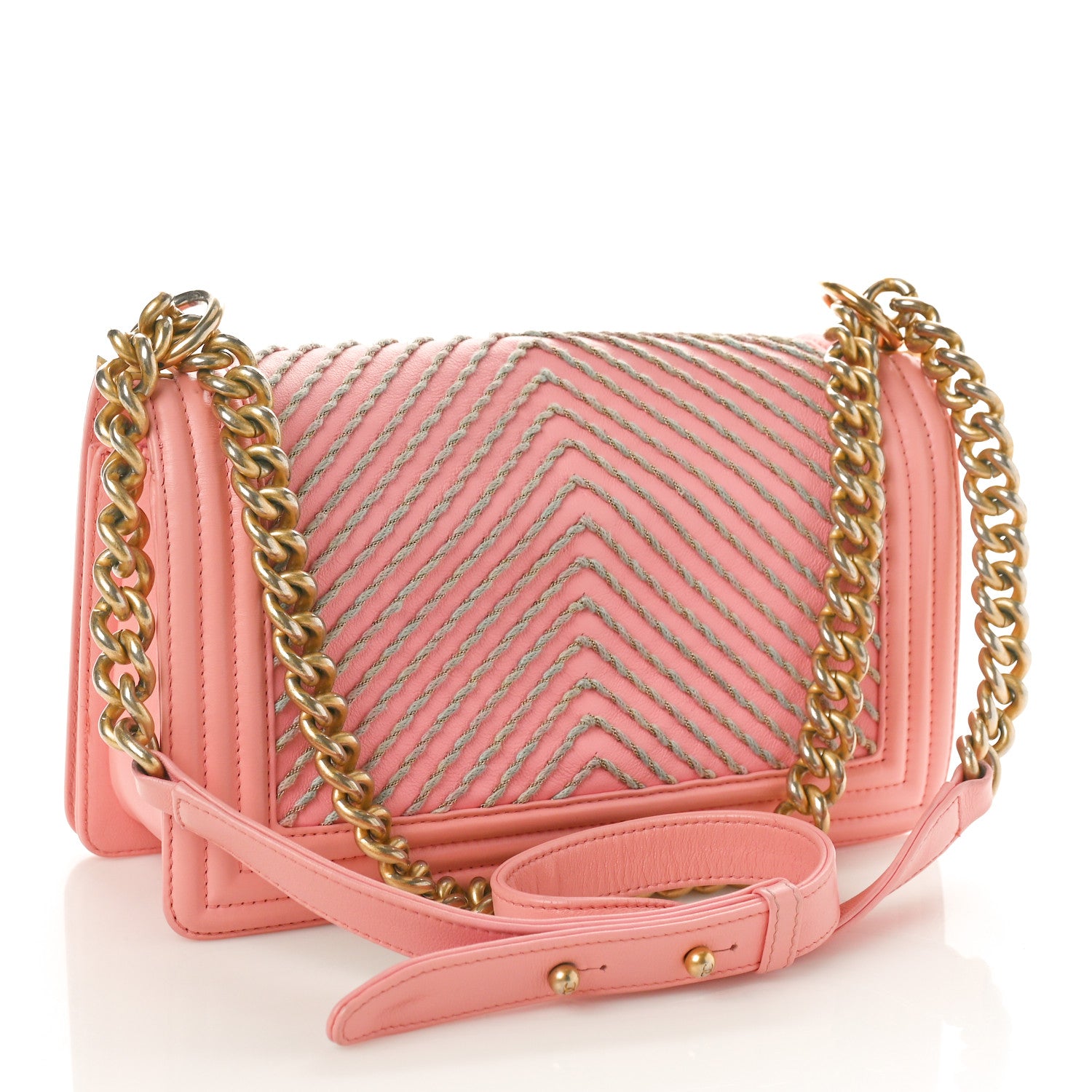 Chanel Calfskin Chevron Embroidered Medium Boy By The Sea Flap Pink 3 of 12