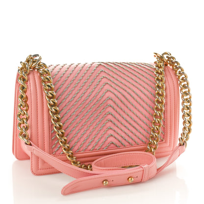 Chanel Calfskin Chevron Embroidered Medium Boy By The Sea Flap Pink 3 of 12