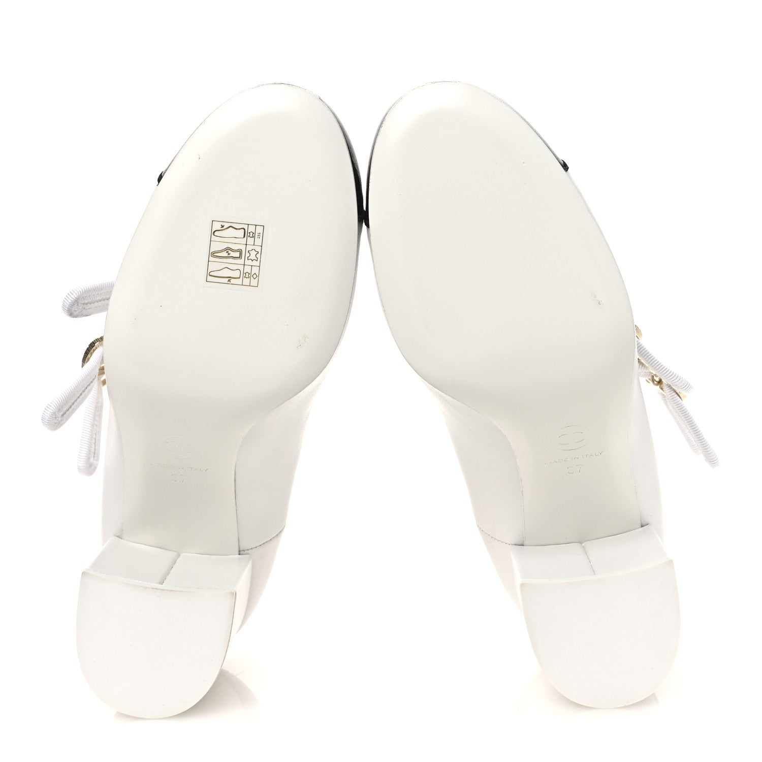 Chanel Lambskin Metal Mary Jane Pumps 37 White Black 1855610