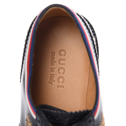 Gucci Calfskin Bee Star Embroidered Mens Captoe Derby Loafers 7.5 Black 6 of 10