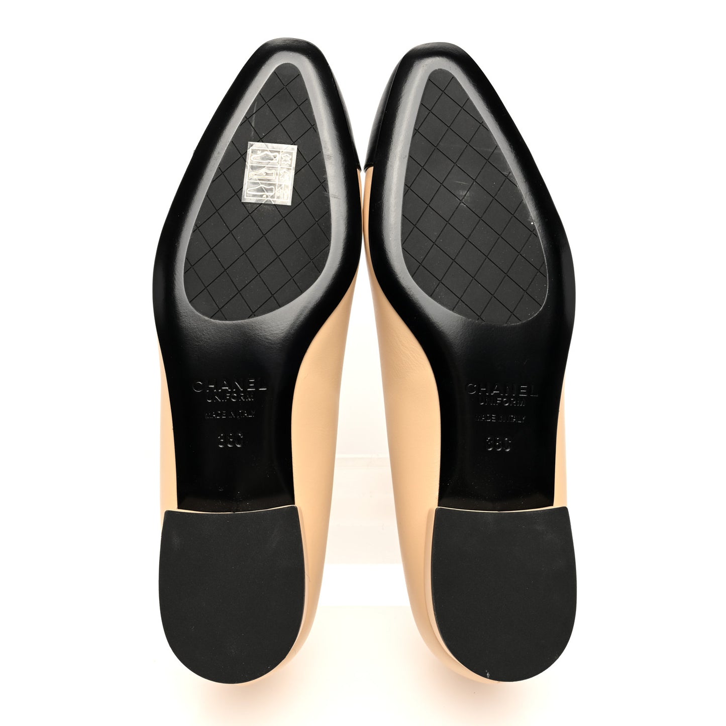 Lambskin Cap Toe CC Uniform Ballerina Flats 38 Beige Black