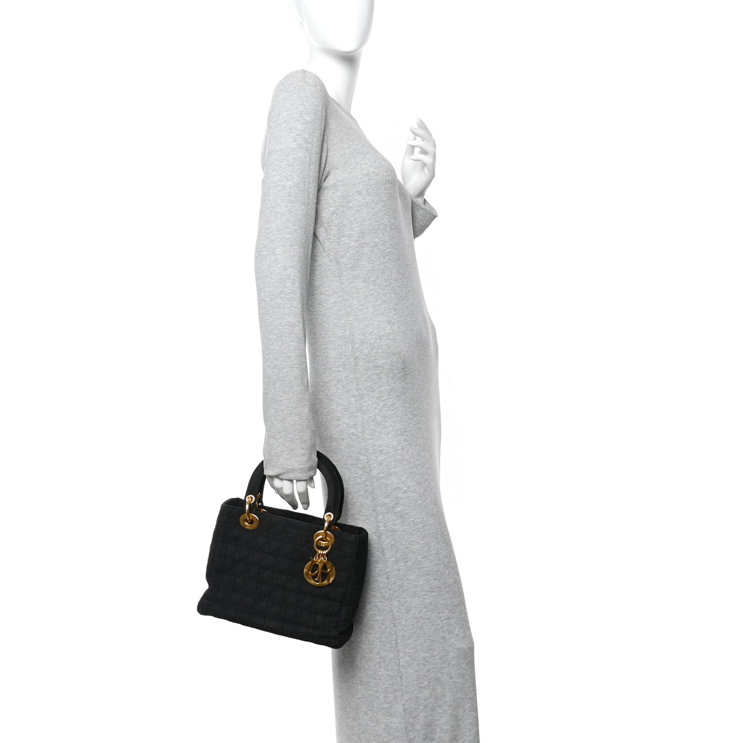 Nylon Cannage Medium Lady Dior Black