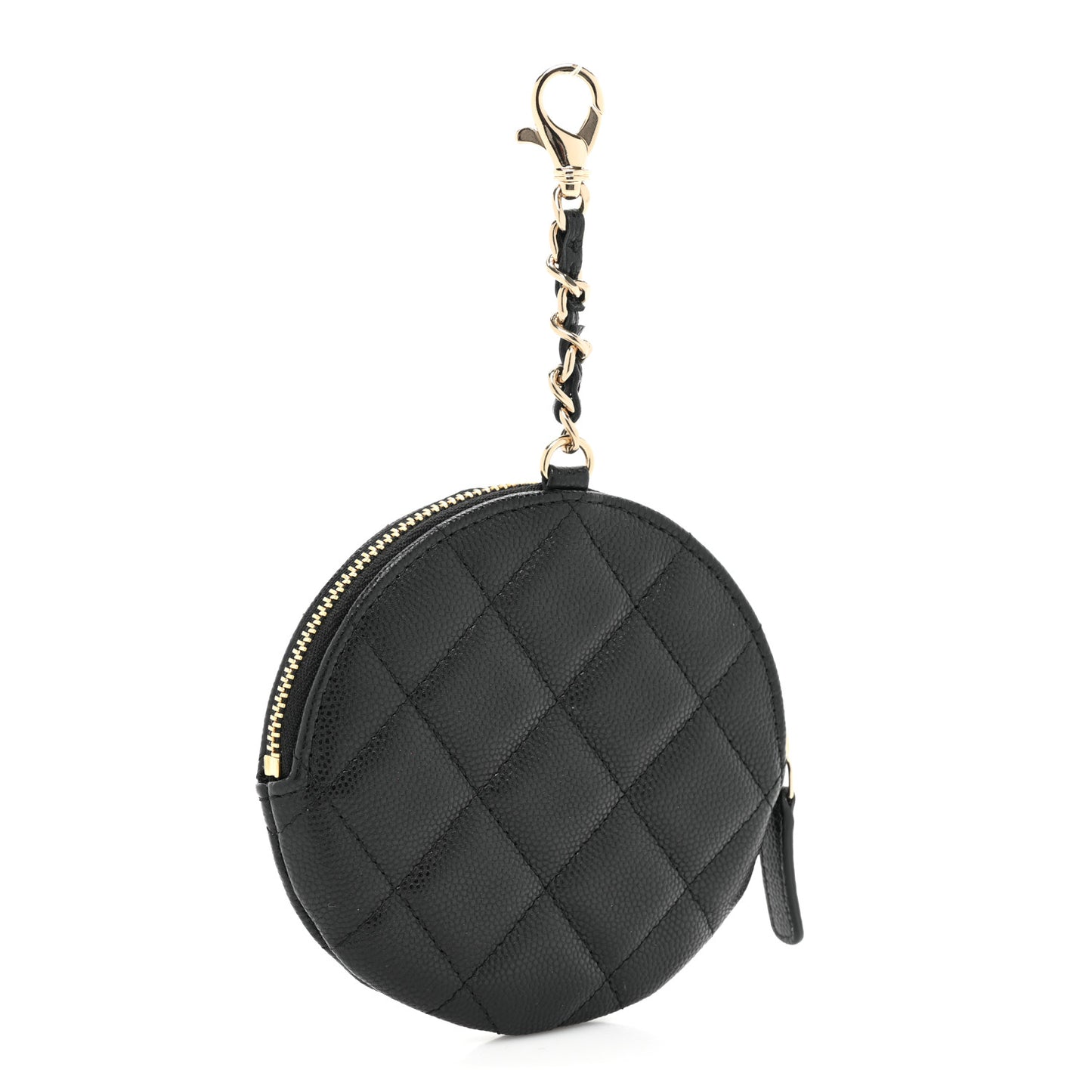 Caviar Quilted Round Clip On Coin Purse Black