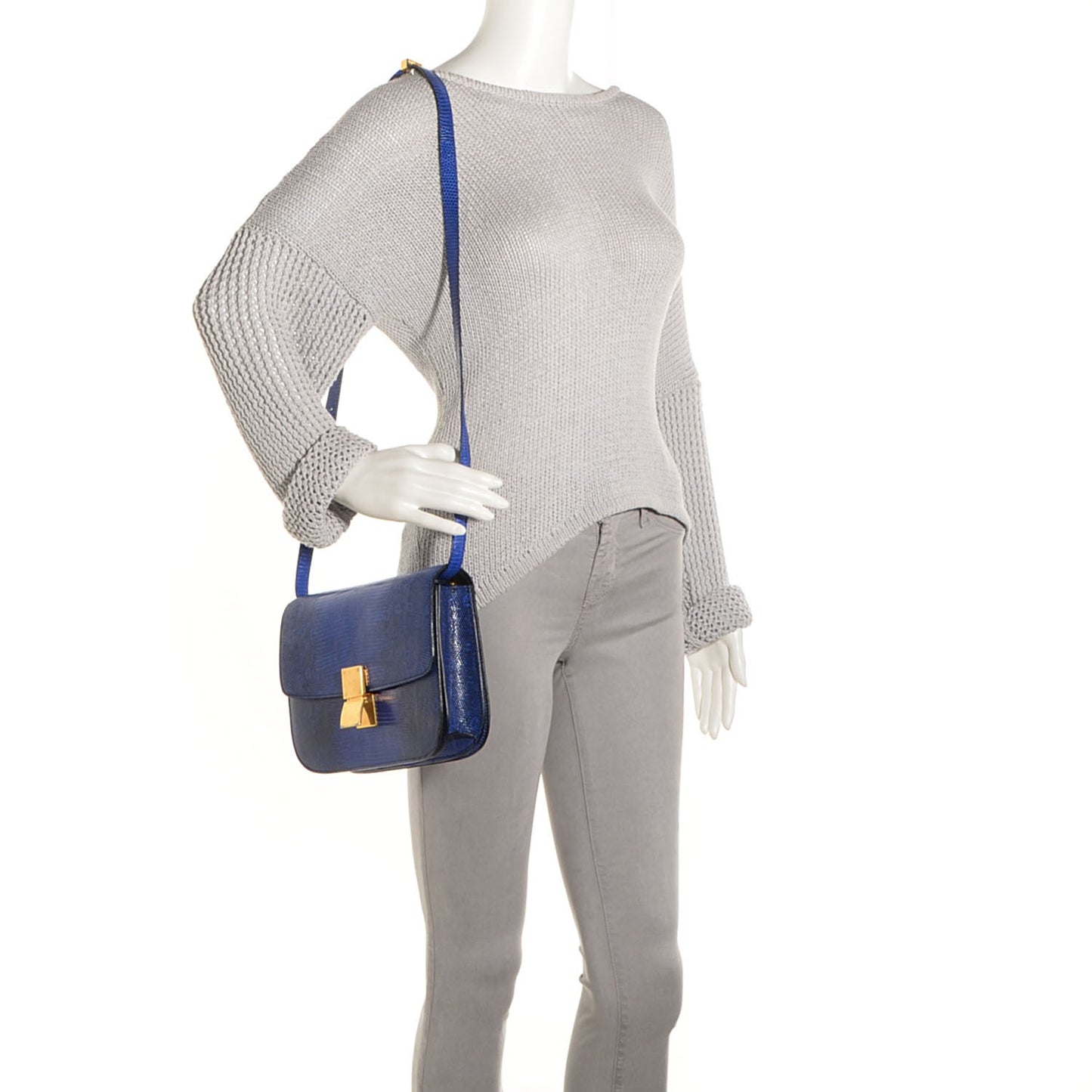 Lizard Medium Classic Box Flap Bag Indigo