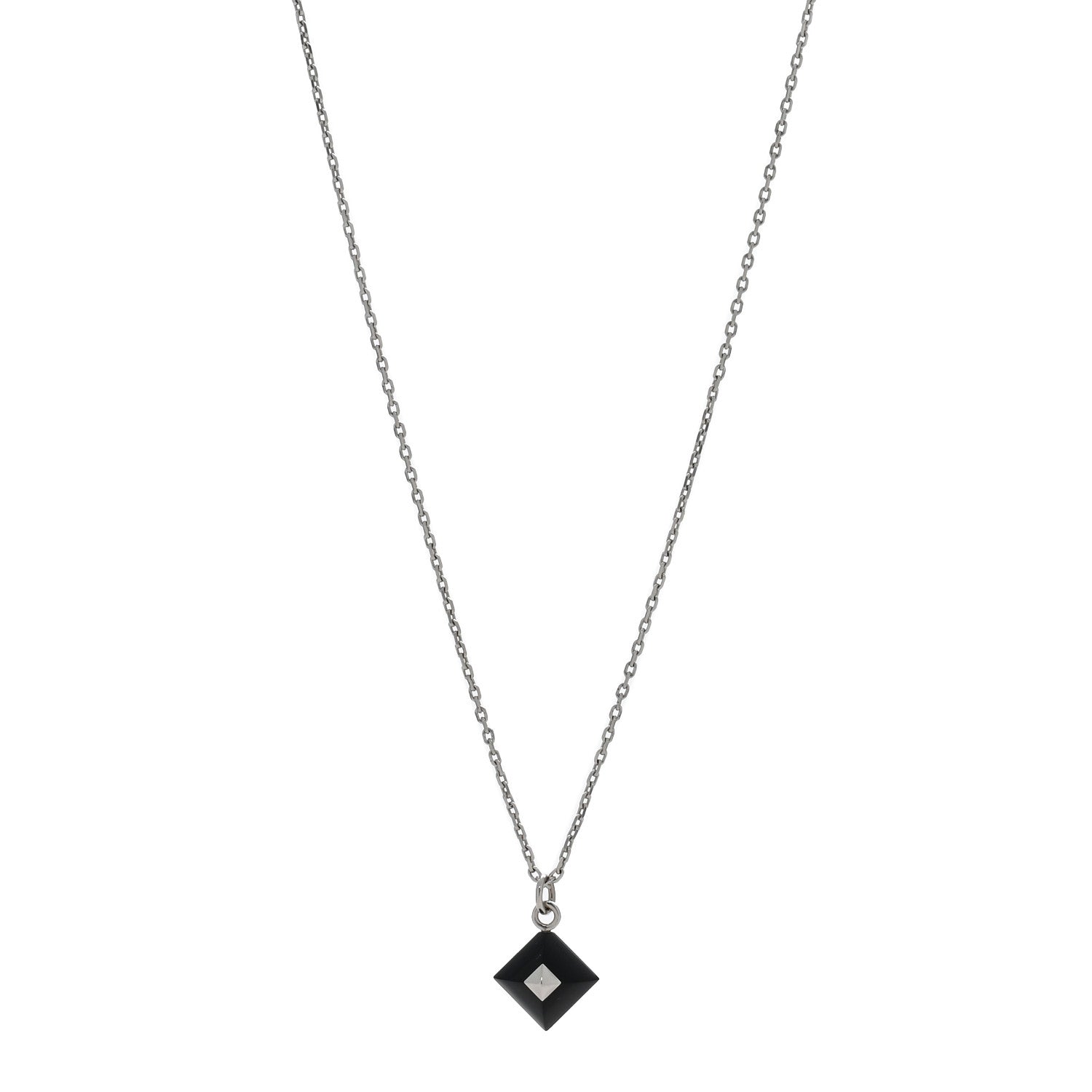 Hermes Palladium Plated Medor Folk Pendant Necklace Black 1 of 5
