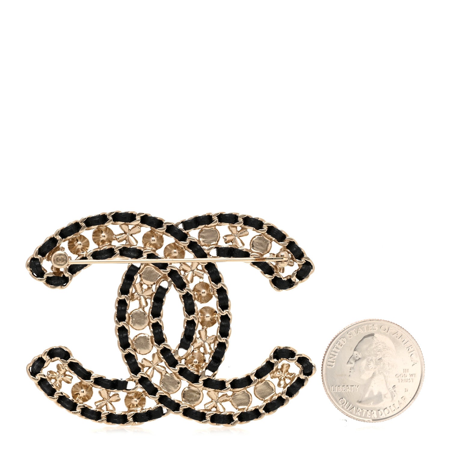 Chanel Lambskin Pearl Crystal CC Brooch Gold Black 2 of 4