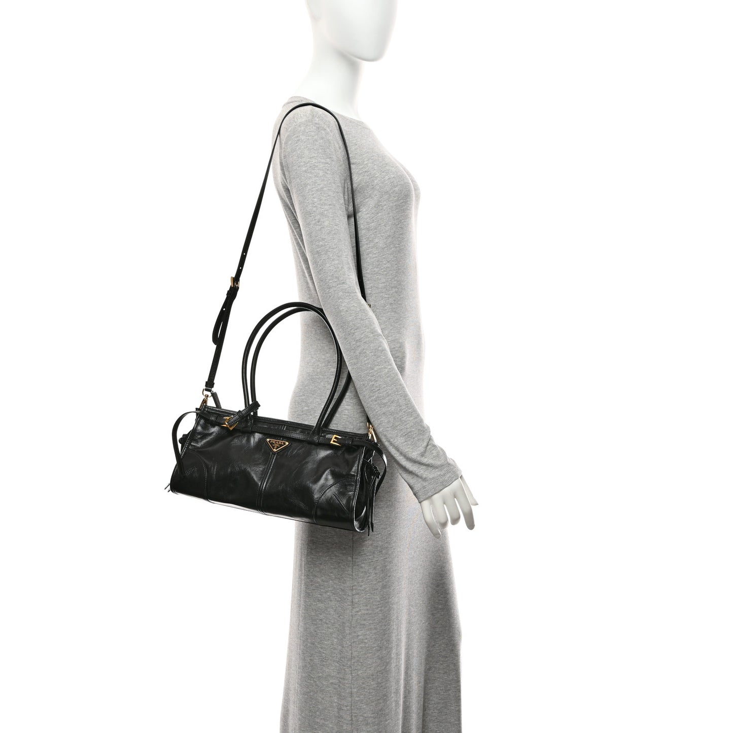 Glossy Calfskin Triangle Medium Bonnie Shoulder Bag Black