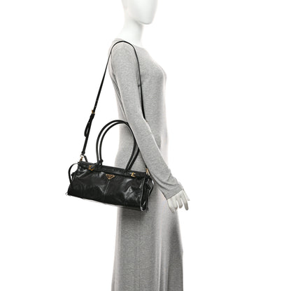 Prada Glossy Calfskin Triangle Medium Bonnie Shoulder Bag Black 2 of 10